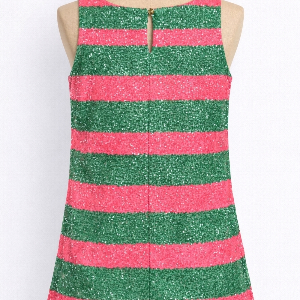 Lilly Pulitzer Pink Green Sequin Striped Tank Top Size M - Picture 3 of 9
